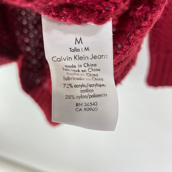 Calvin Klein Jeans M Medium Sweater Pullover Cranberry Red Open Knit Round Hem - Picture 5 of 7